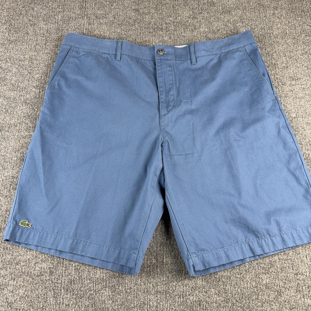 Lacoste Shorts Mens 42 Blue Chino Flat Front 11 Inseam Regular Fit Cotton Casual